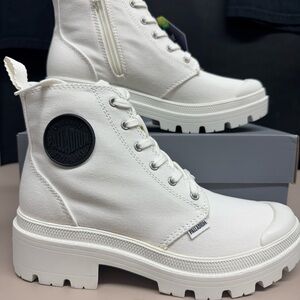 Palladium Women's White Canvas Combat Boots